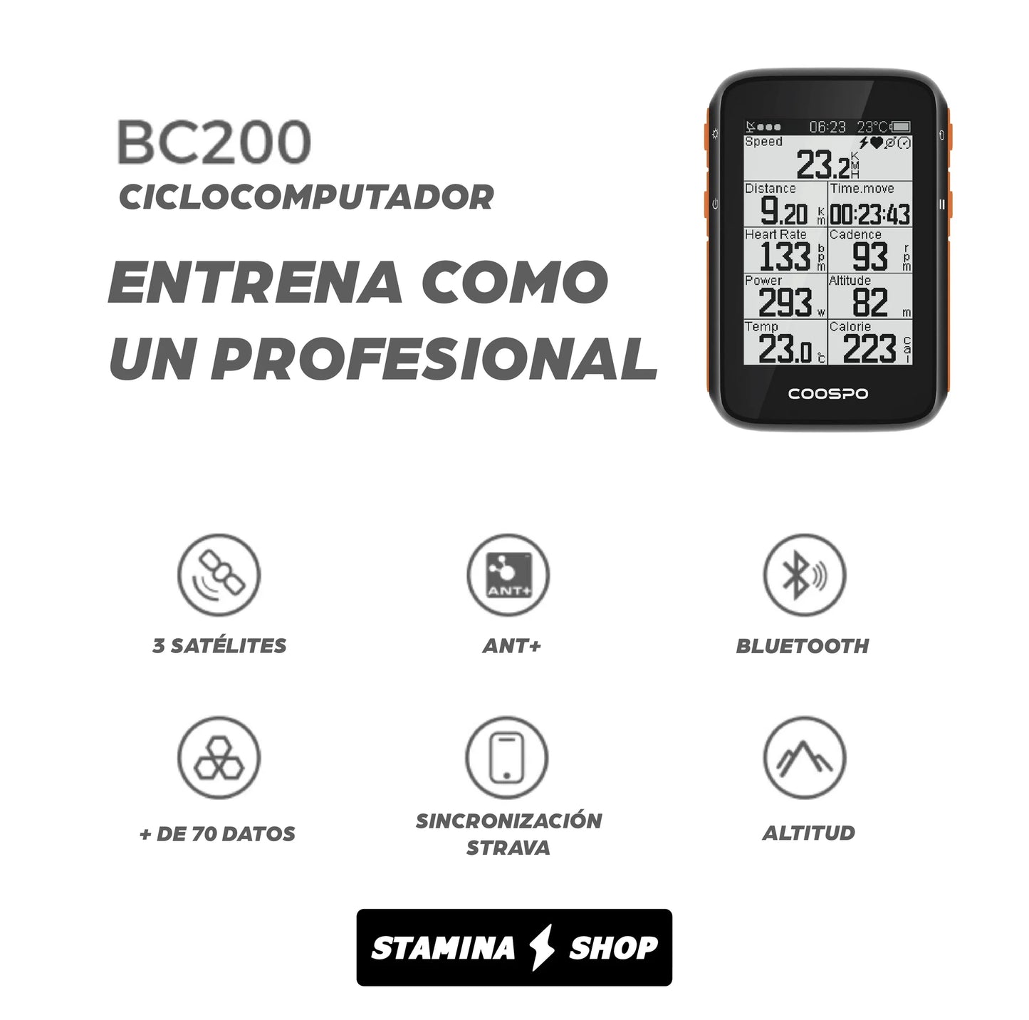 Ciclocomputador + Banda de FC + Sensor de cadencia y velocidad BK805